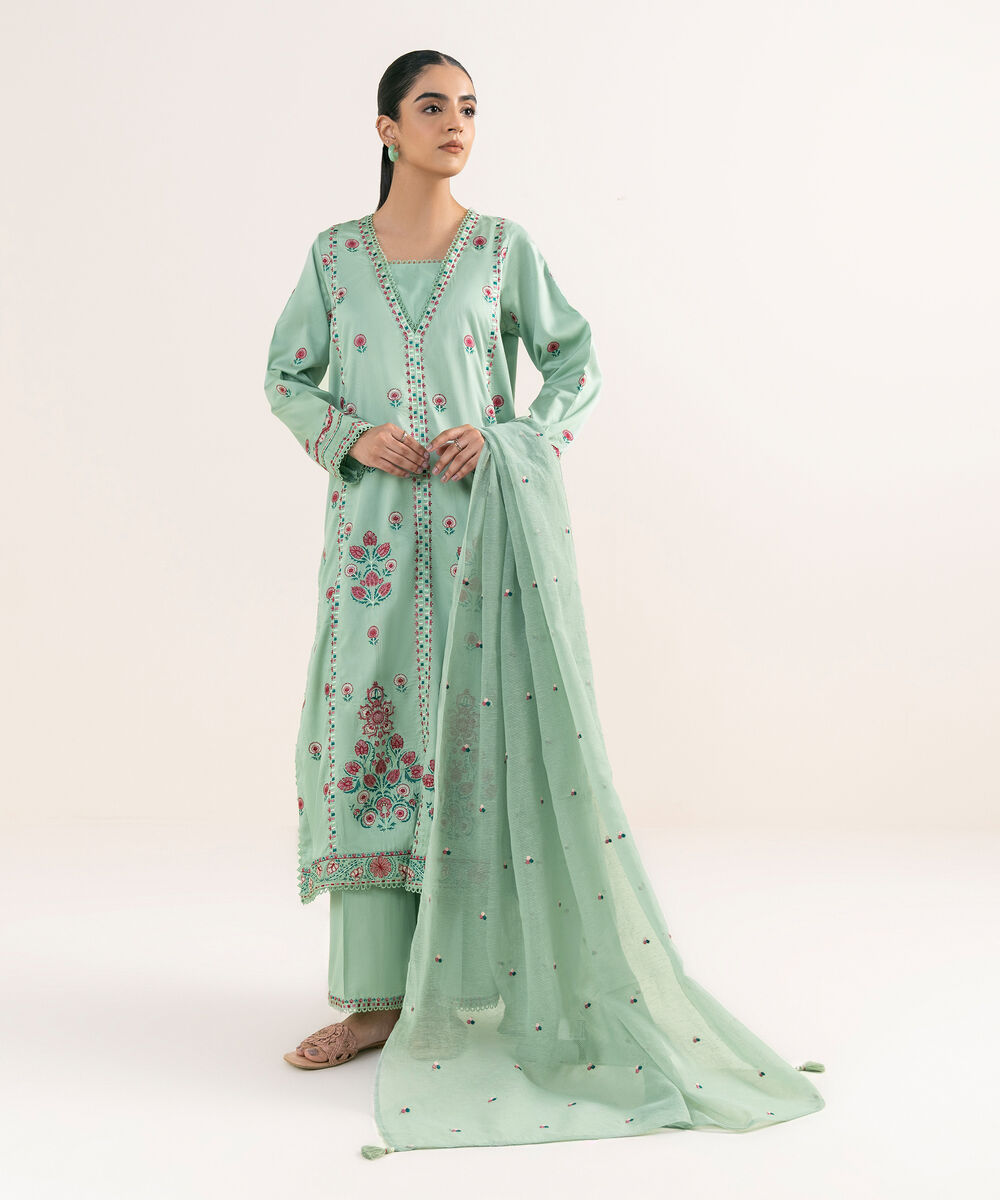 Blended Textured Karandi Green Embroidered Dupatta