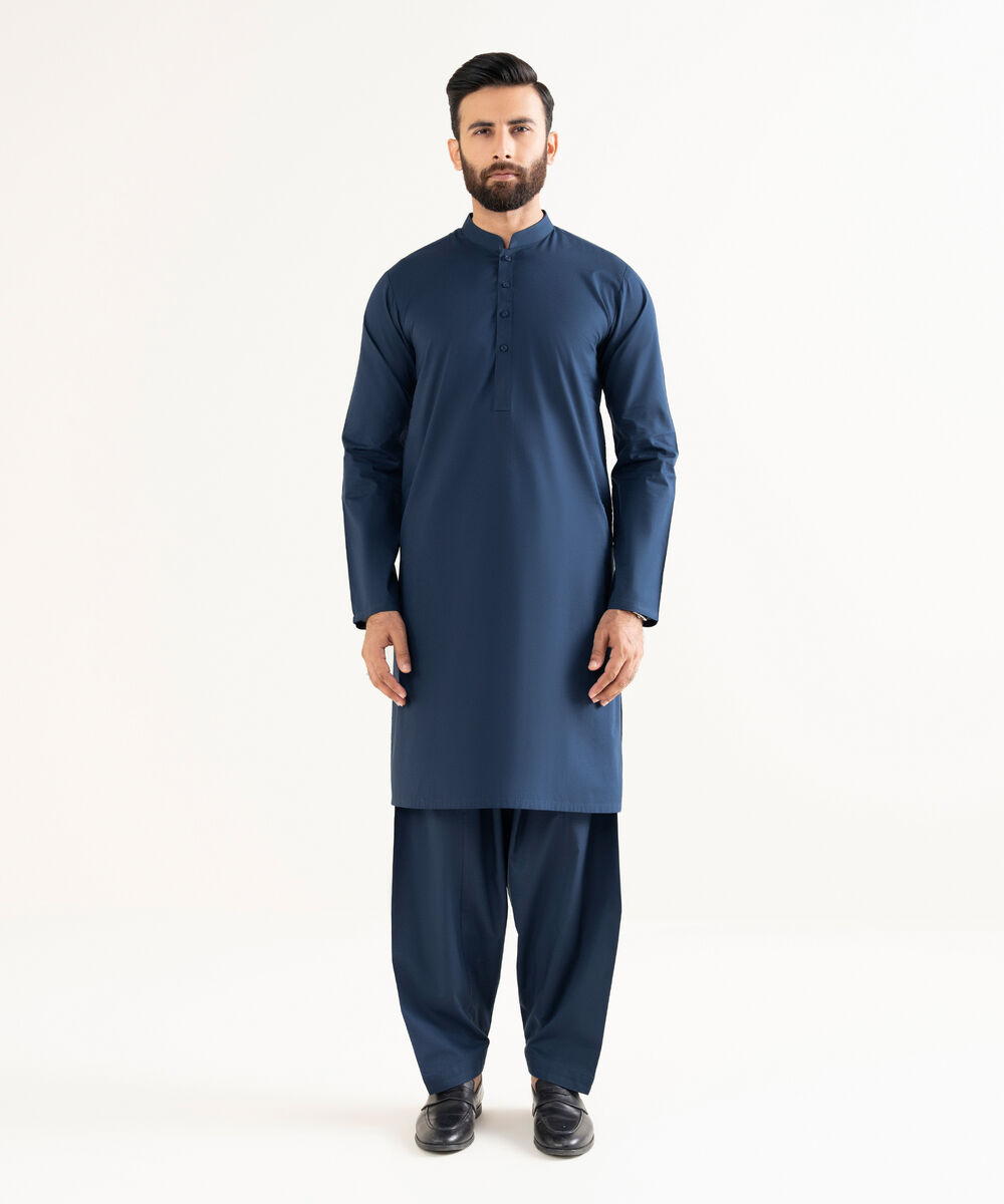 Men's 100% Cotton Plain Blue Kurta Shalwar