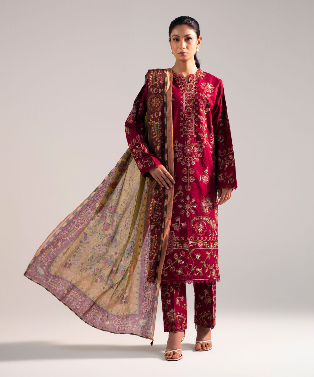Women's Stitched for You Textured Lawn Pink Embroidered 3 Piece Suit