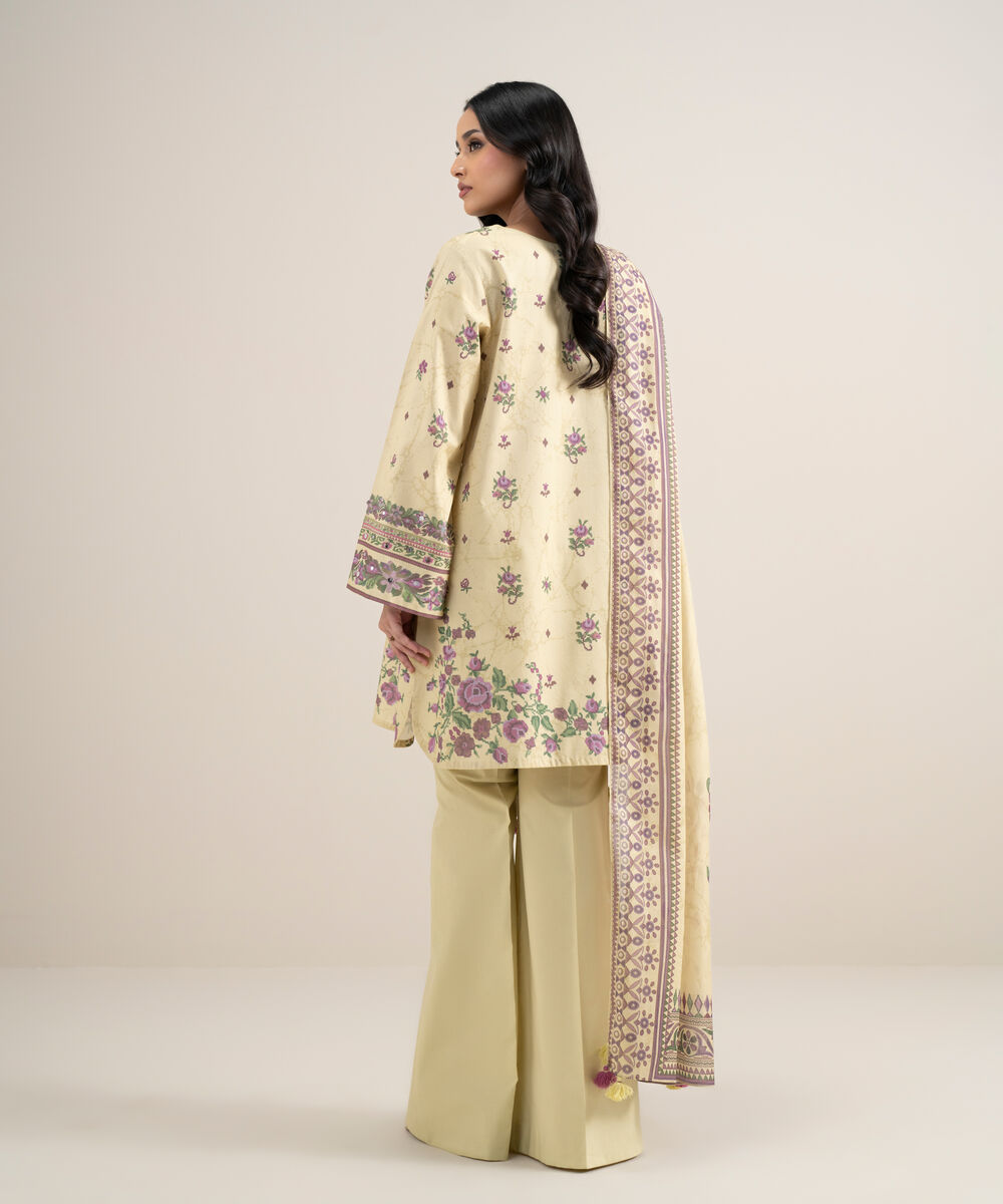 Women's Unstitched Lawn Printed Light Yellow 3 Piece Suit
