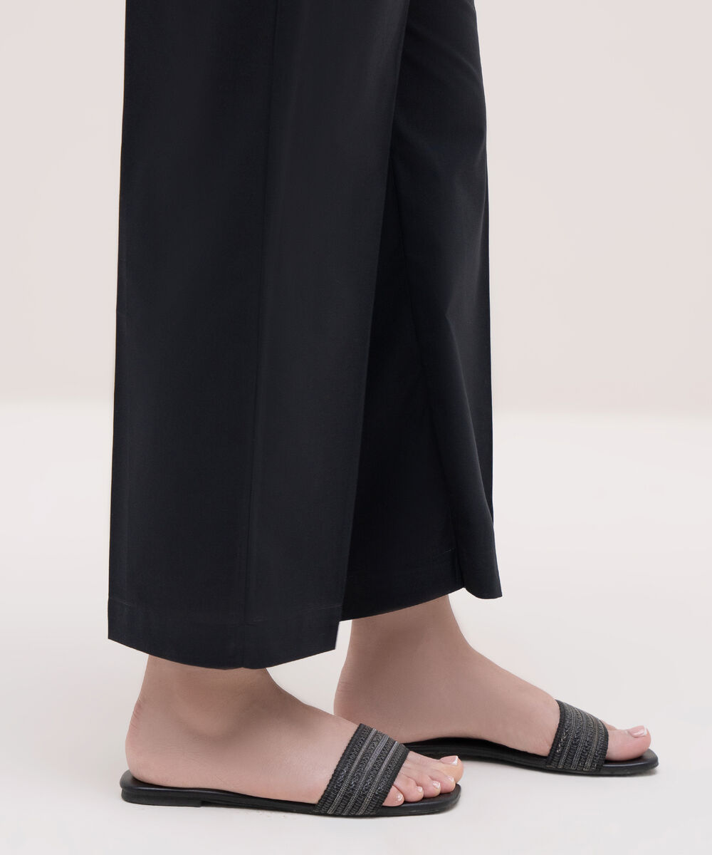 Women's RTW Cambric Black Solid Straight Pants