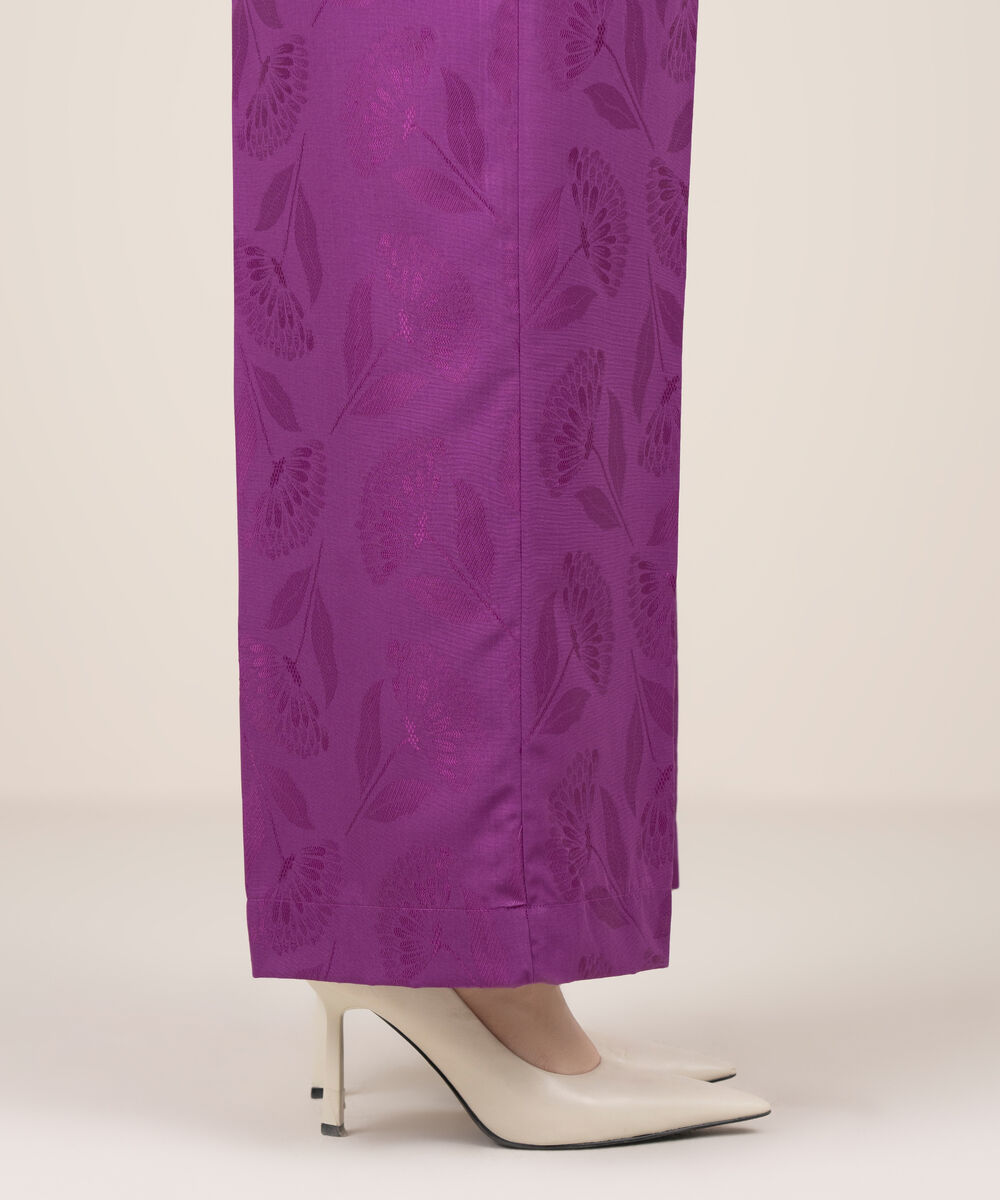 Women's RTW Self Jacquard Leno Solid Purple Culottes