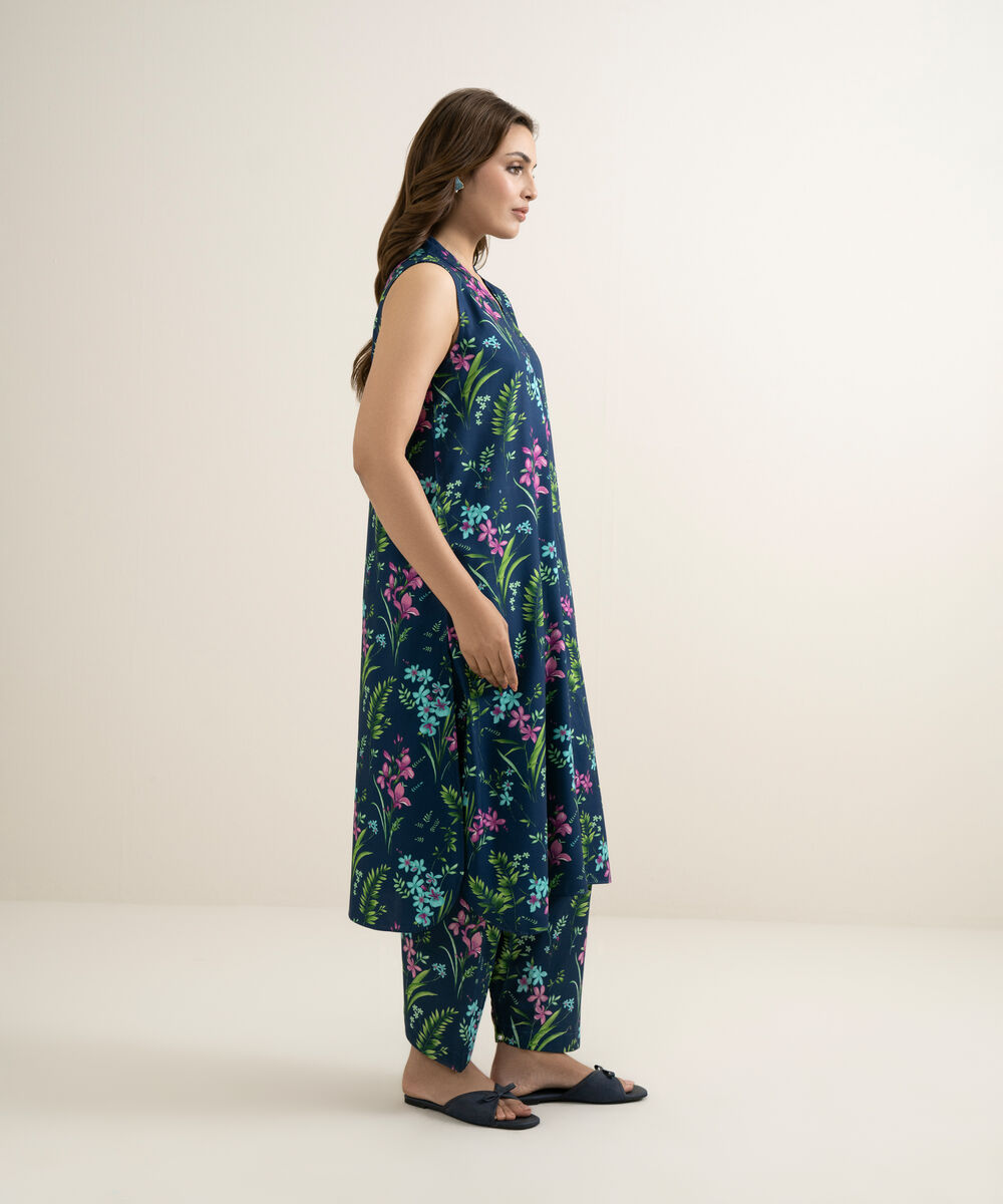 Women's RTW Arabic Lawn Printed Blue 2 Piece Suit