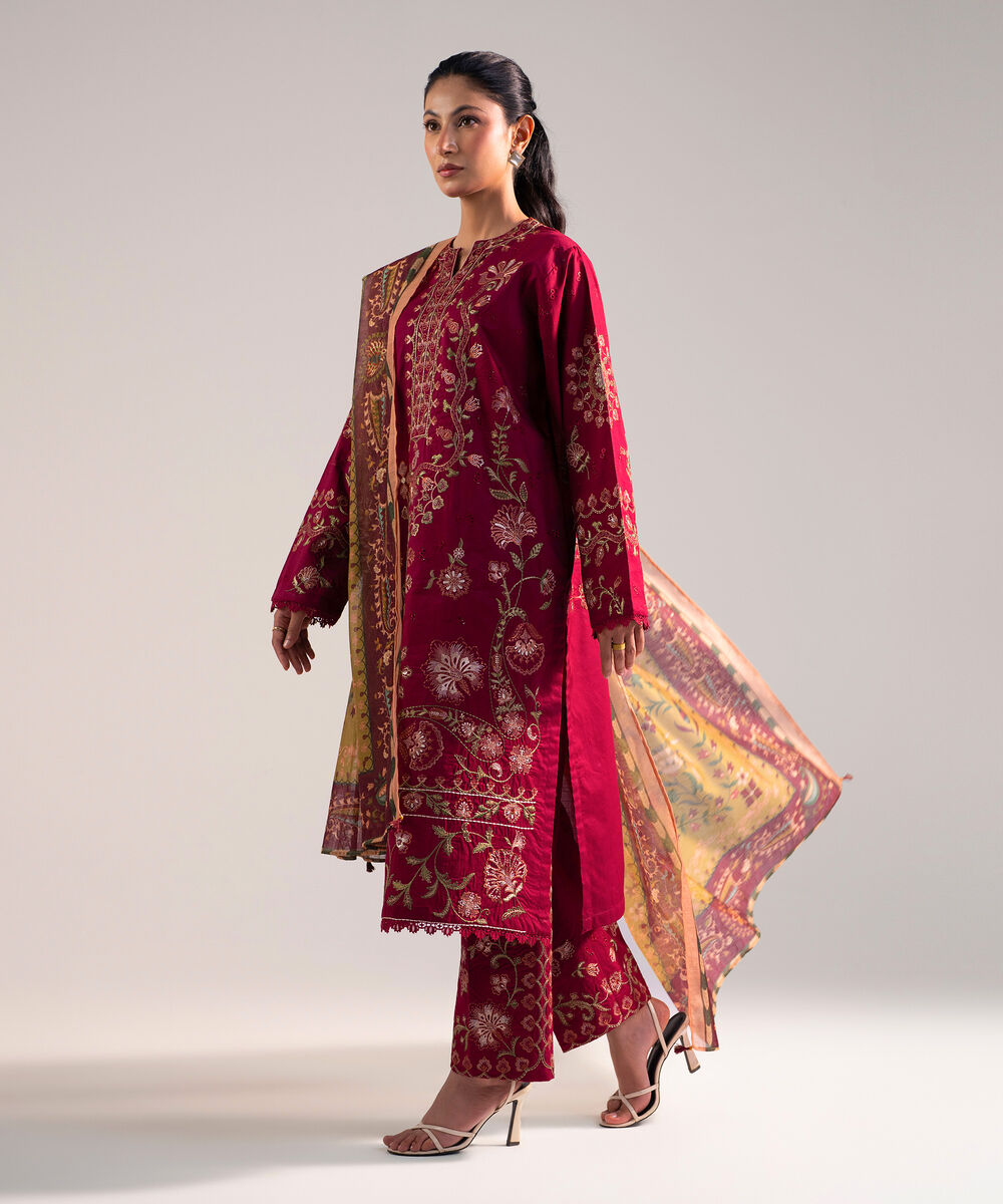 Women's Stitched for You Textured Lawn Pink Embroidered 3 Piece Suit