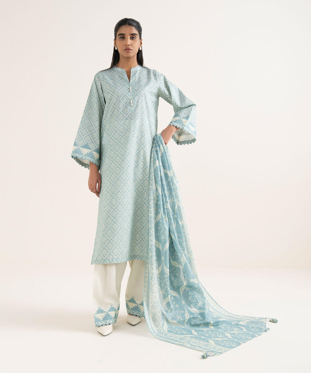 Women's Unstitched Lawn Printed Blue 2 Piece Suit