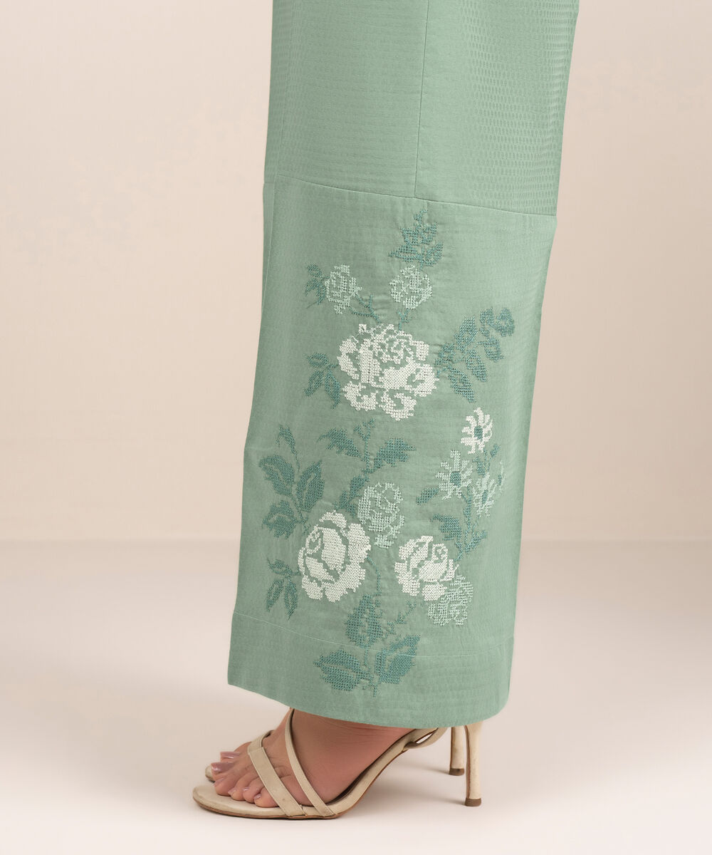 Women's RTW Dobby Embroidered Green Culottes