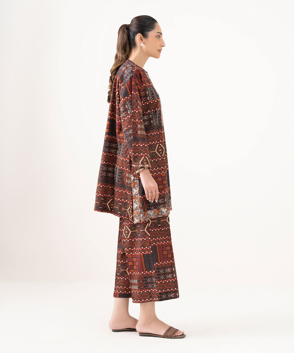 Women's RTW Cotton Embroidered Brown Drop Shoulder Shirt