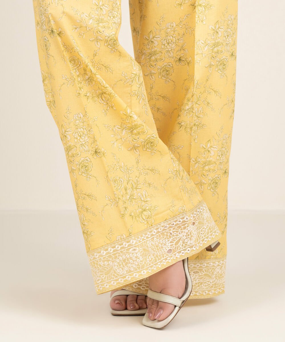 Women's RTW Cambric Embroidered Yellow Farshi Shalwar