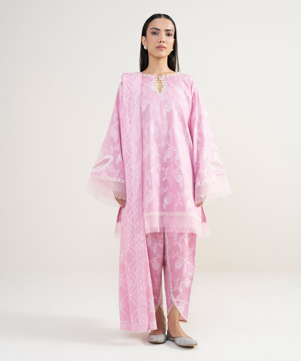 Women's RTW Extra Weft Jacquard Embroidered Pink 2 Piece Suit