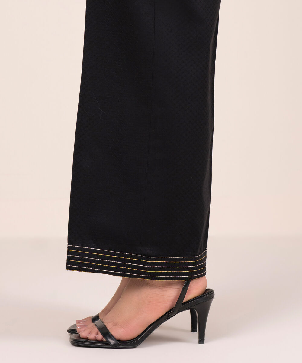 Women's RTW Dobby Embroidered Black Straight Pants