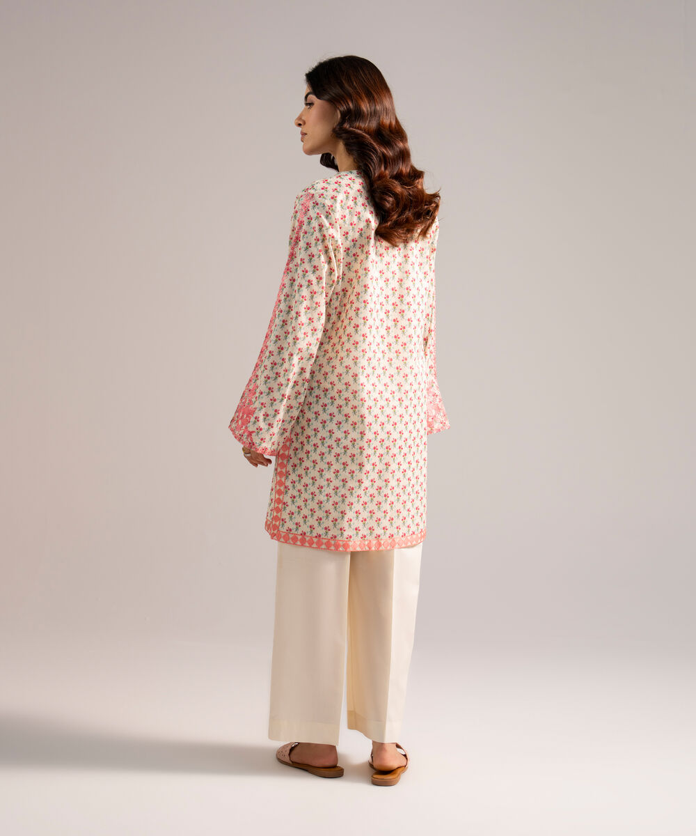 Women's RTW Lawn Embroidered Off White Straight Shirt