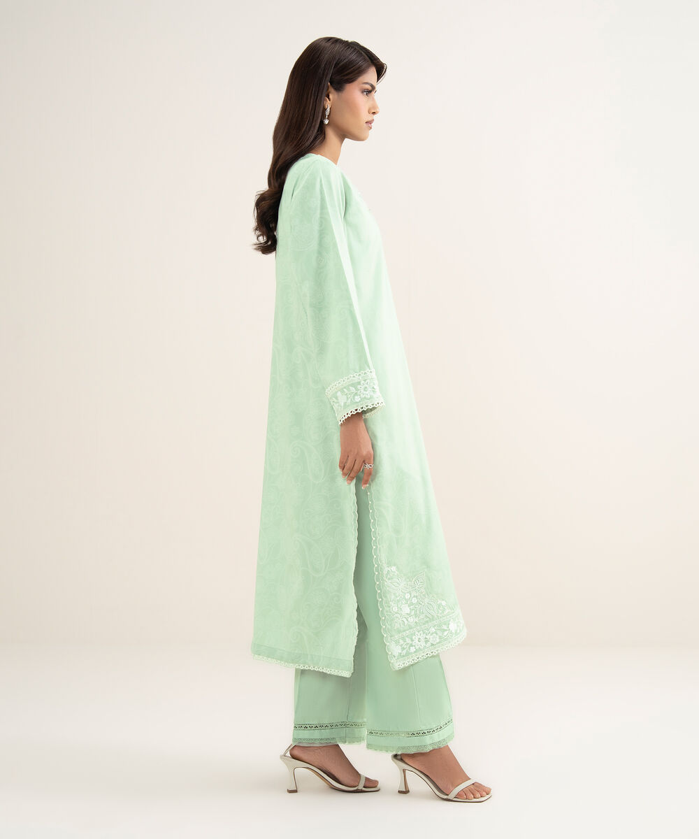 Women's RTW Cambric Solid Green Straight Pants