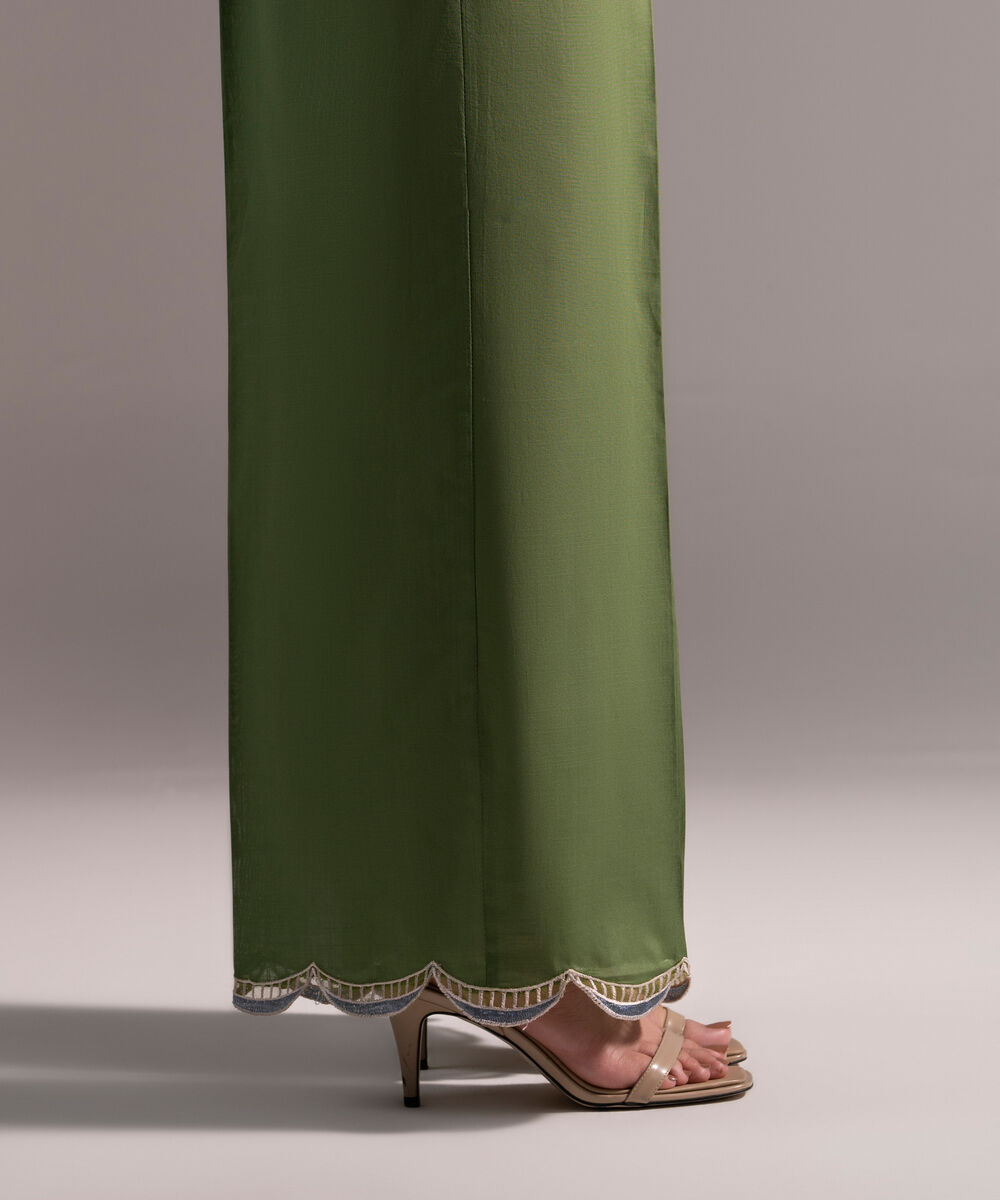 Women's RTW Crosshatch Embroidered Green Culottes