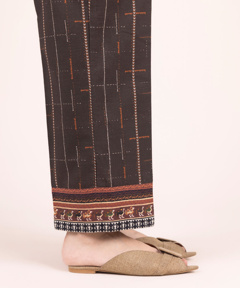 Women's RTW Cotton Printed Brown Straight Pants