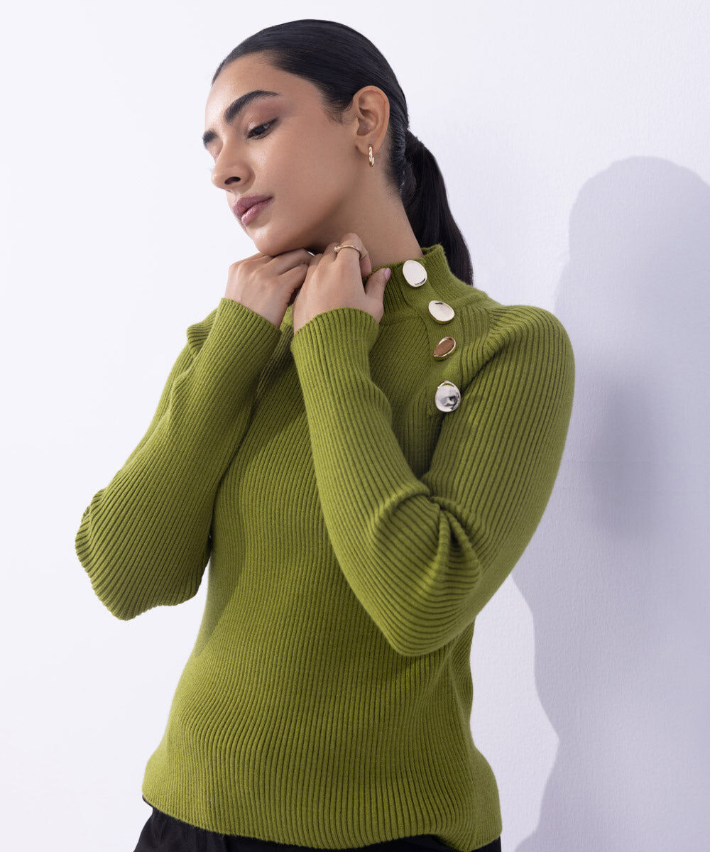 Woman - Green Slim Fit Knit Sweater