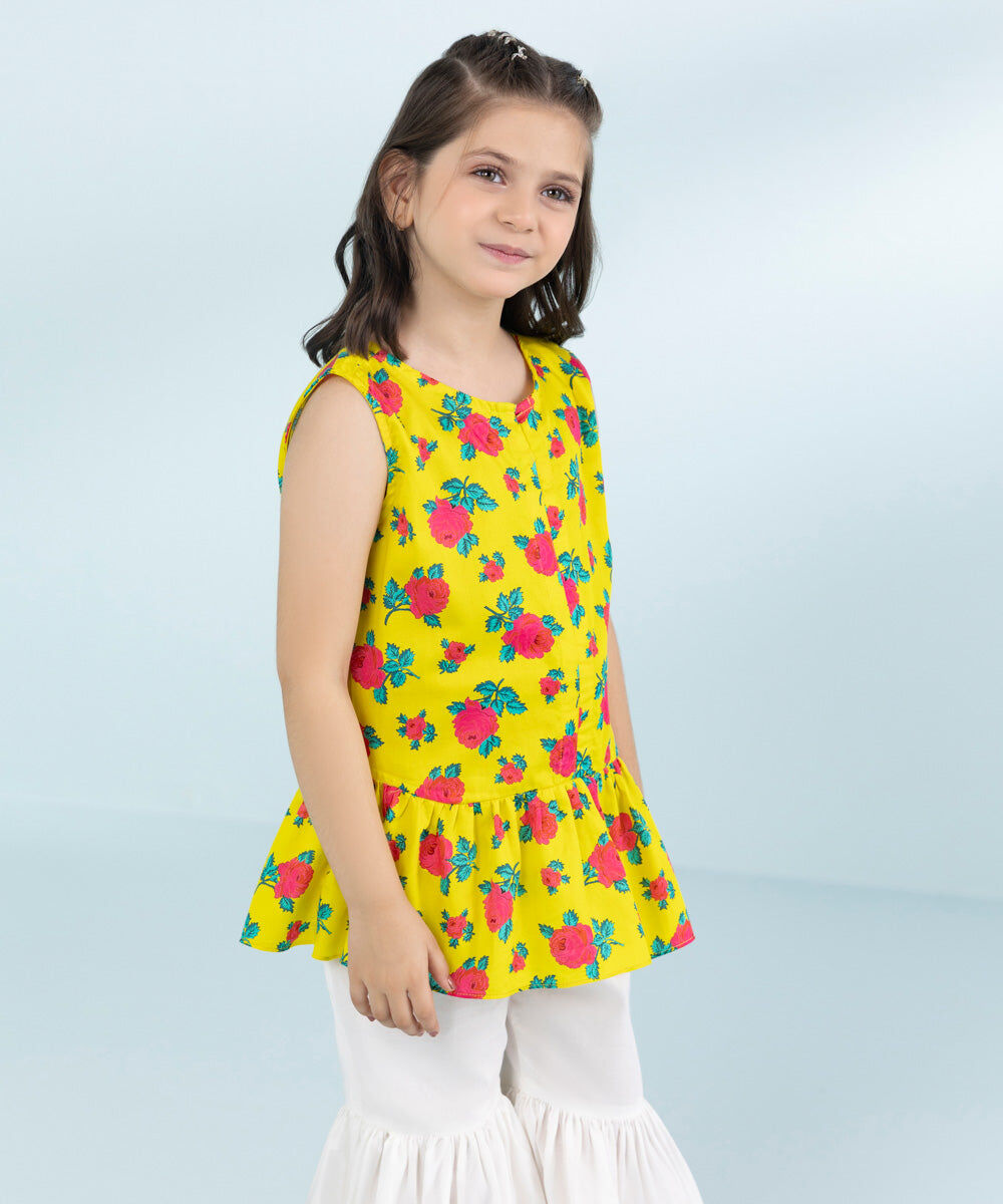 Girls Cotton Satin Dress in Yellow