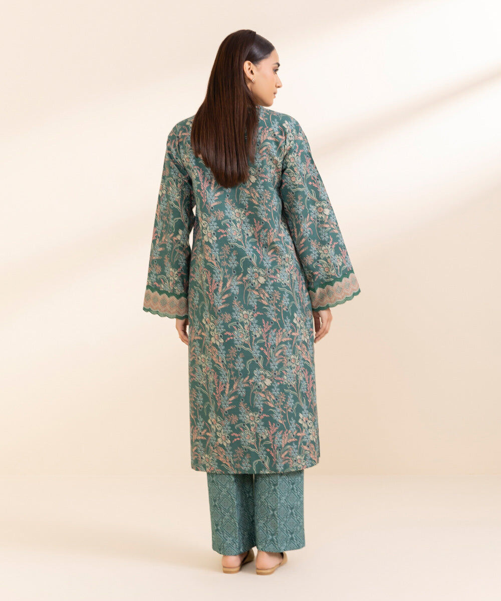 Women's Pret Zari Khaddar Green Embroidered 2 Piece Suit