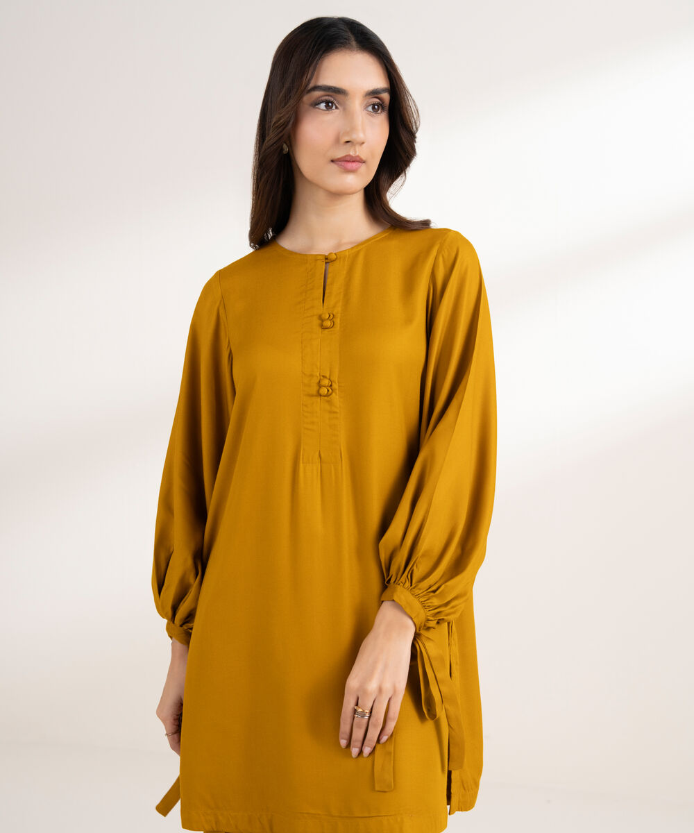 Women's RTW Bedford Solid Straight Mustard Shirt