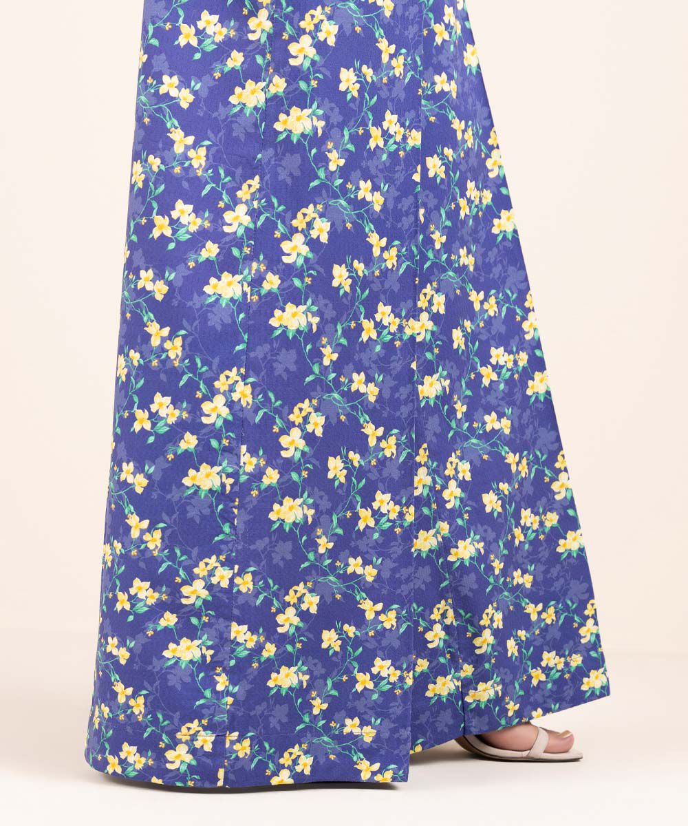 Woman - Purple Printed Cotton Flared Pants