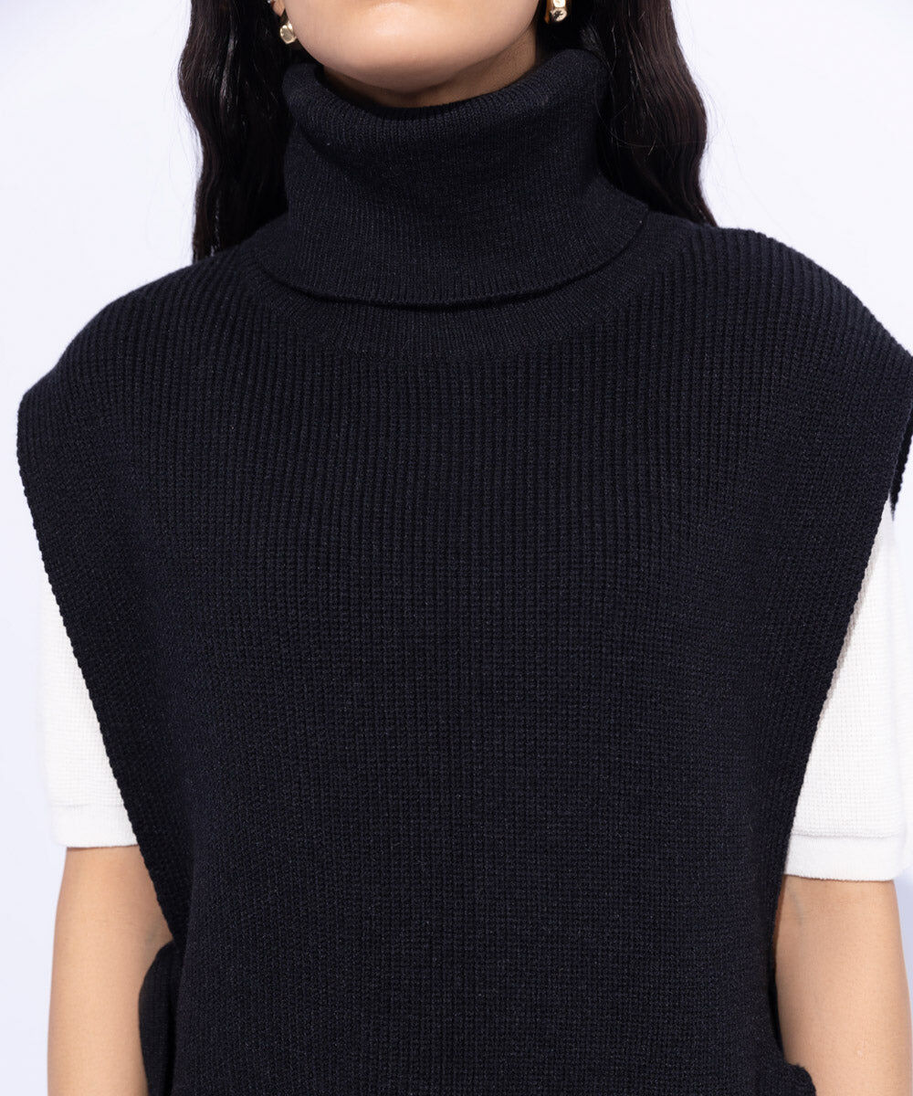 Woman - Black Turtle Neck Sweater Vest