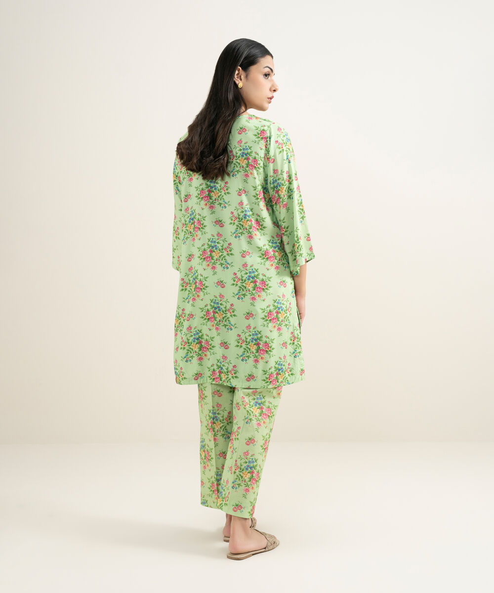 Women's RTW Arabic Lawn Printed Green 2 Piece Suit