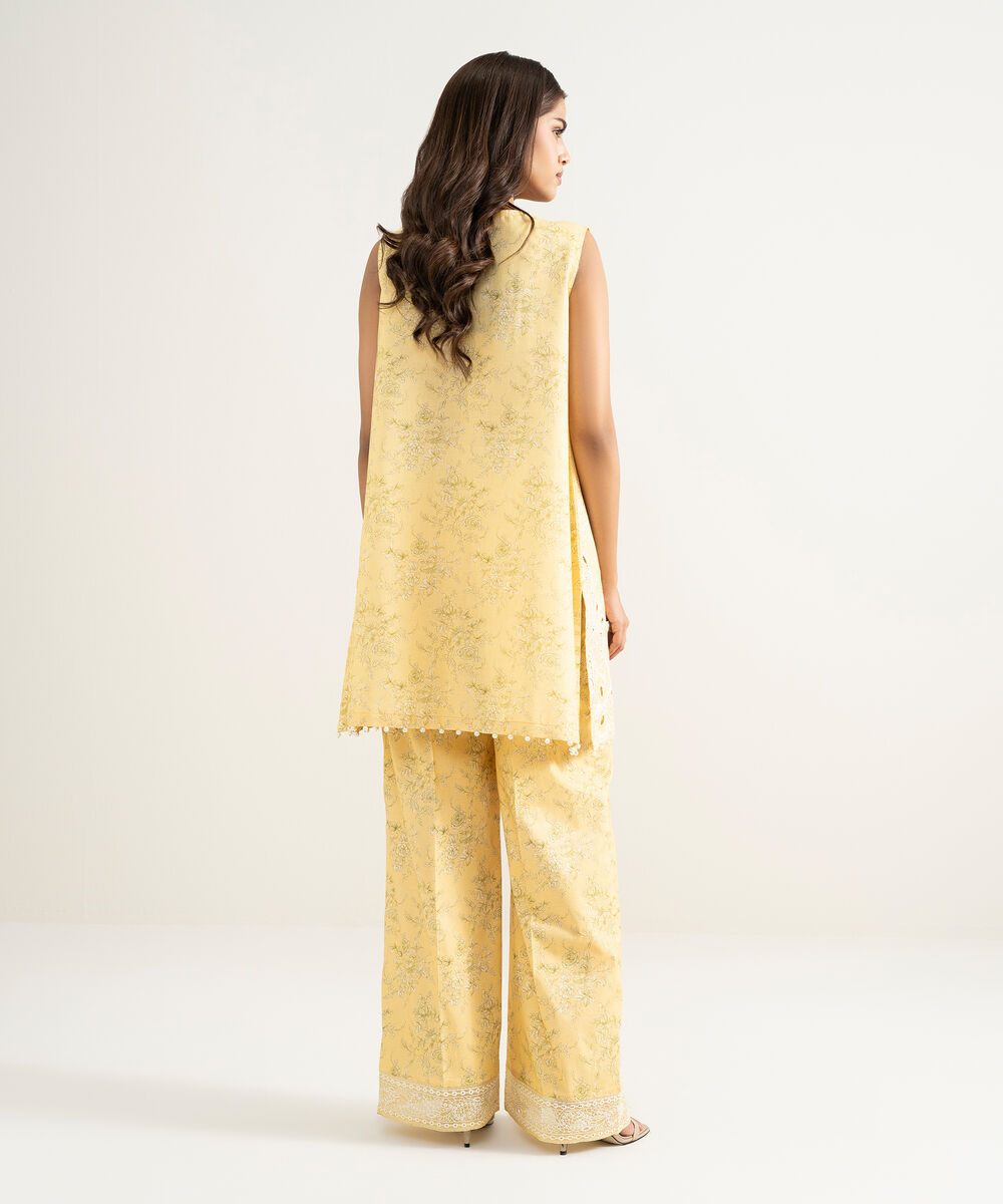Women's RTW Zari Cotton Embroidered Yellow Straight Shirt