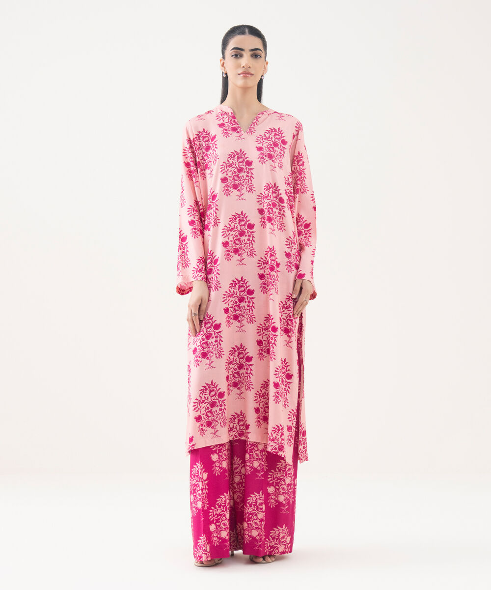 Women's RTW Viscose Linen Pink Printed A-Line Shirt