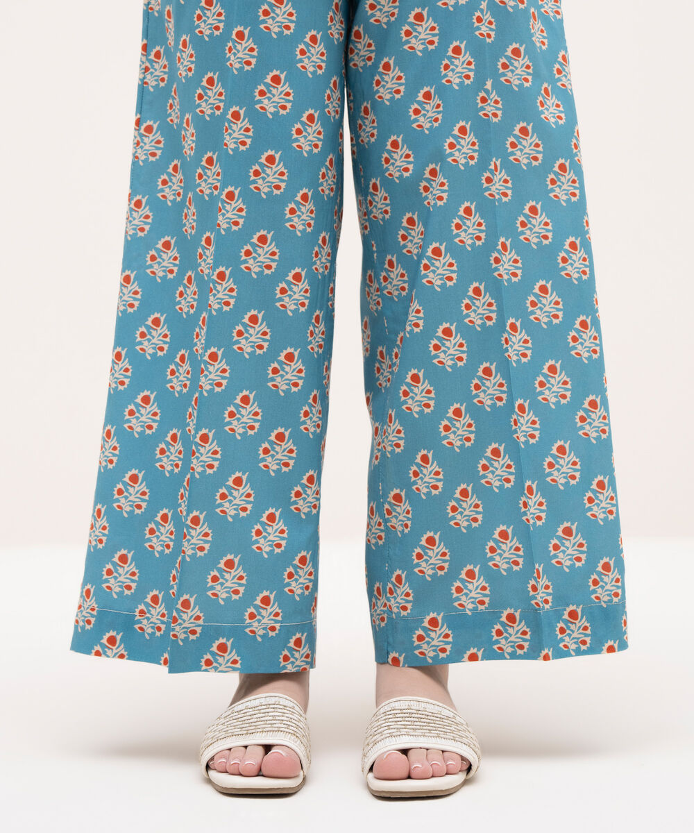 Women's RTW Cotton Viscose Blue Printed Culottes
