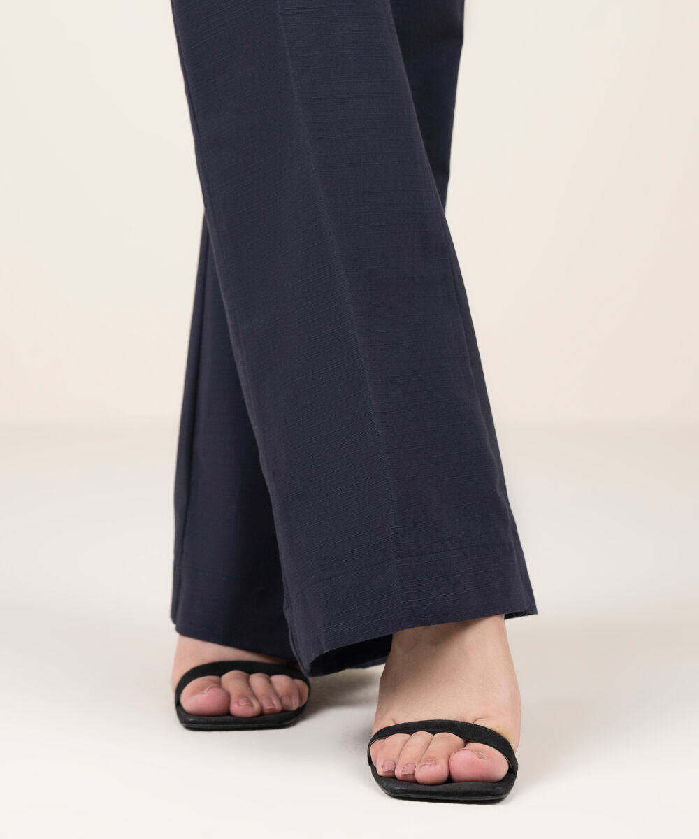 Women's RTW Khaddar Solid Blue Straight Pants