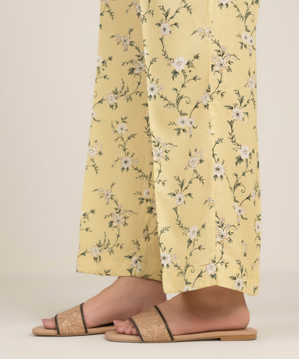 Women's RTW Arabic Cambric Printed Lime Yellow Straight Pants