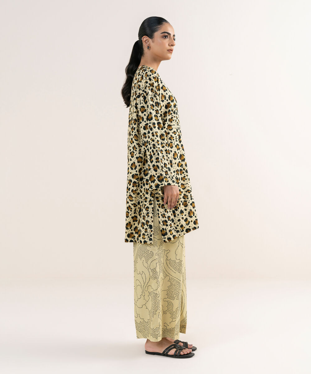 Women's RTW Arabic Lawn Off White Printed Drop Shoulder Shirt