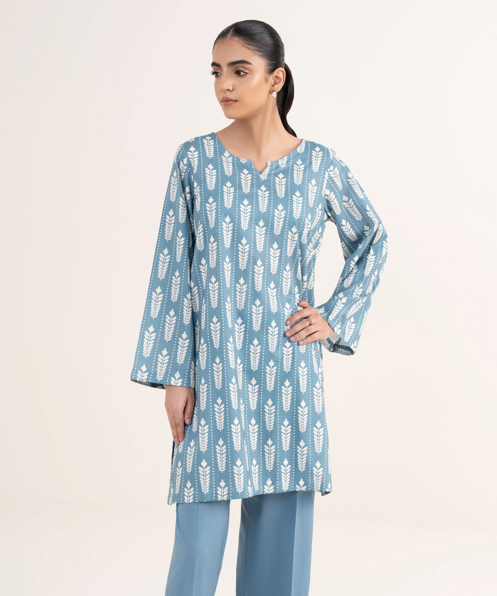 Women's RTW Lawn Viscose Blue Printed A-Line Shirt