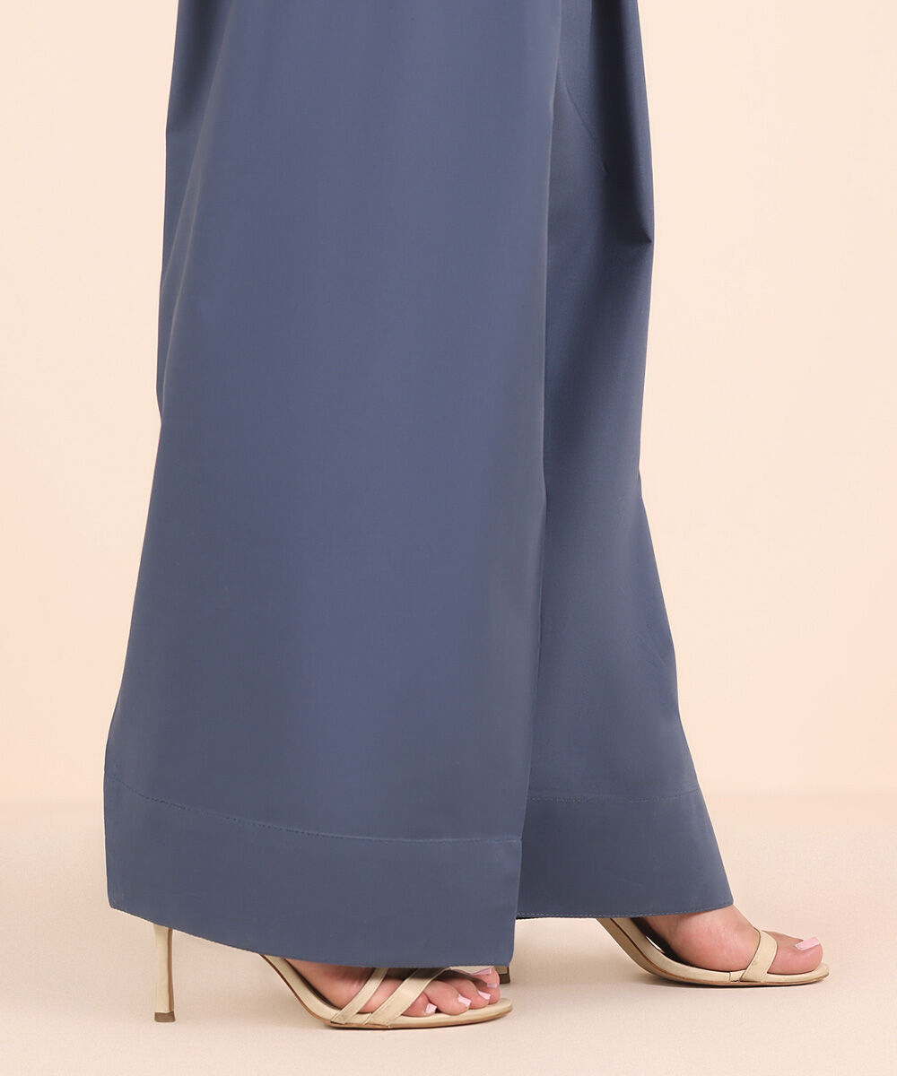 Women's RTW Cambric Blue Solid Shalwar