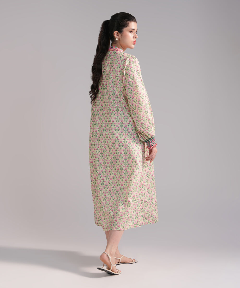 Women's RTW Slub Lawn Printed Pale Yellow Dress Shirt