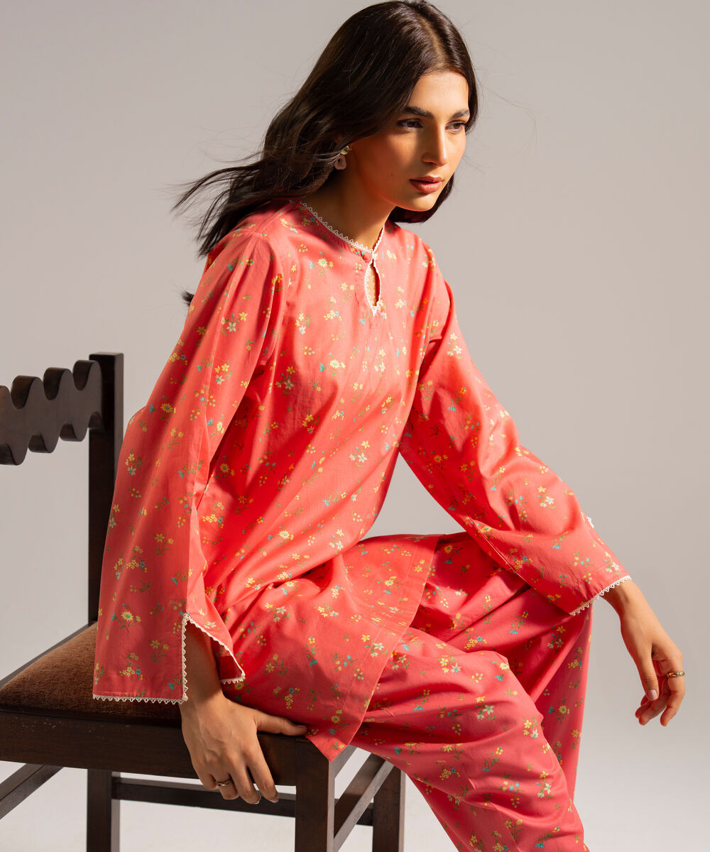 Women's RTW Lawn Printed Pink  Straight Shirt