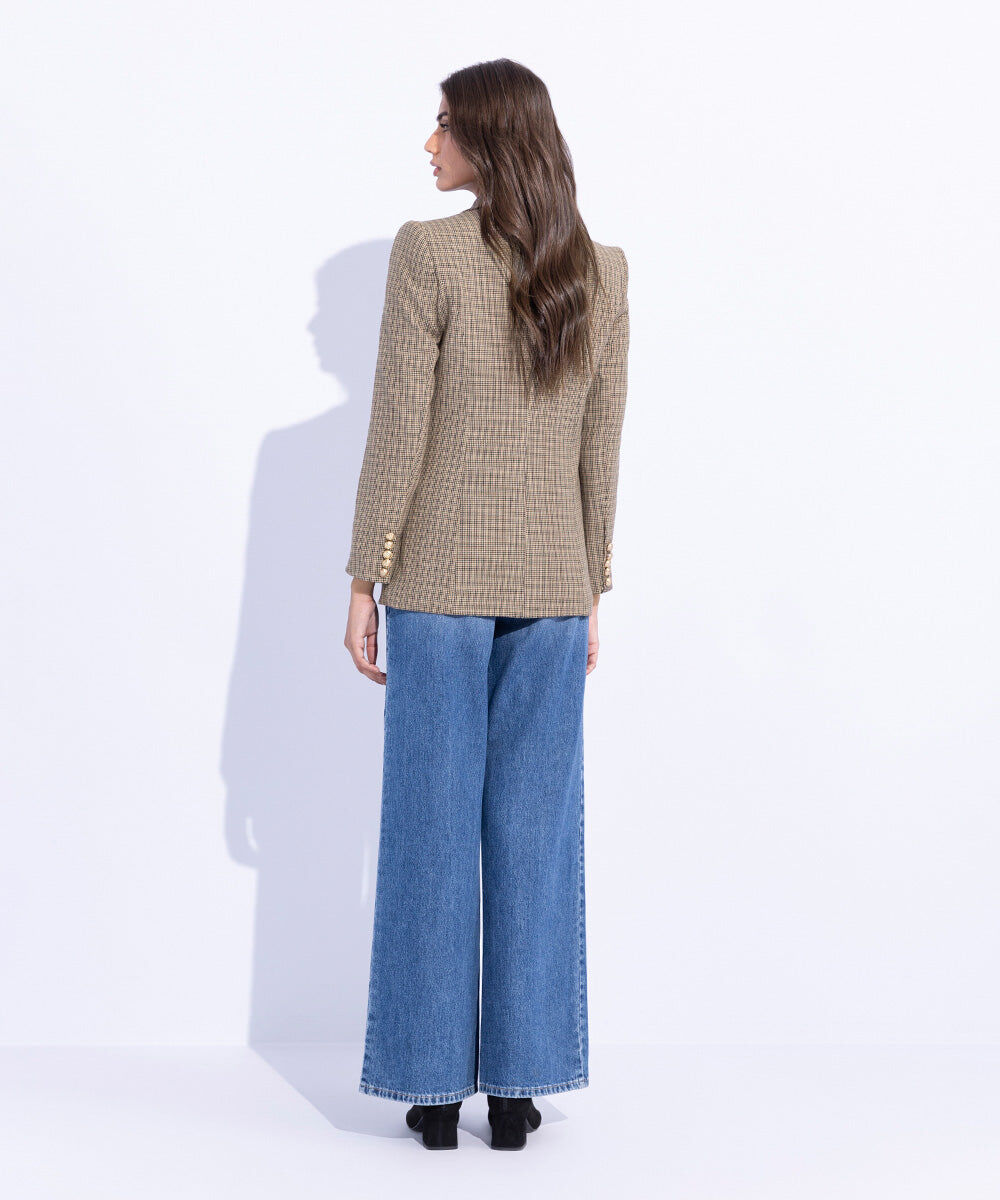 Woman - Brown Plaid Double Breasted Blazer