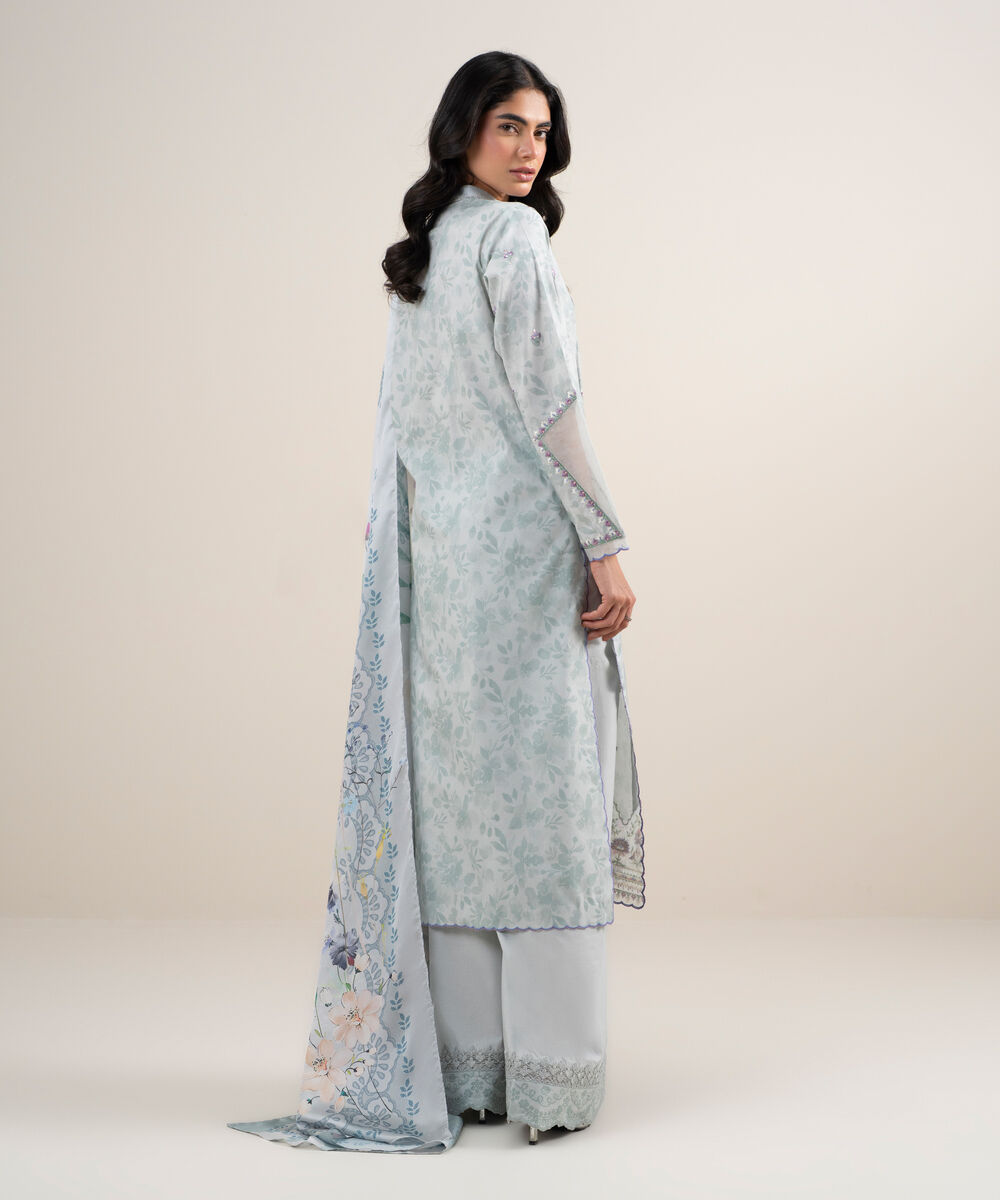 Women's Unstitched Lawn Embroidered Grey 3 Piece Suit
