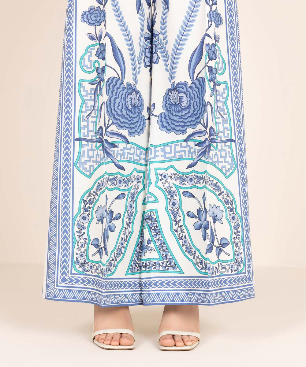 Women's RTW Cambric Blue Printed Flared Pants