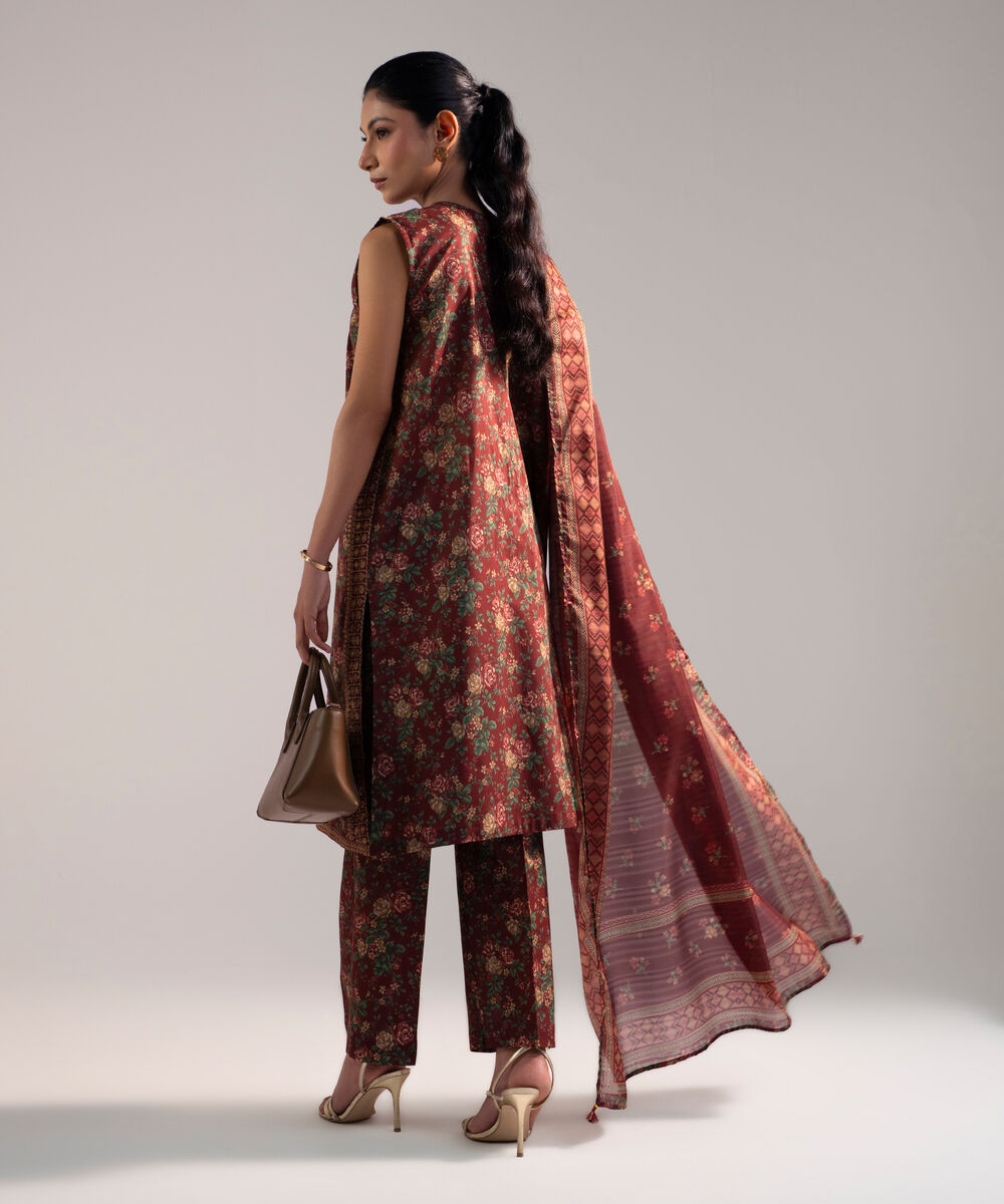 Women's Stitched for You Lawn Red Embroidered 3 Piece Suit