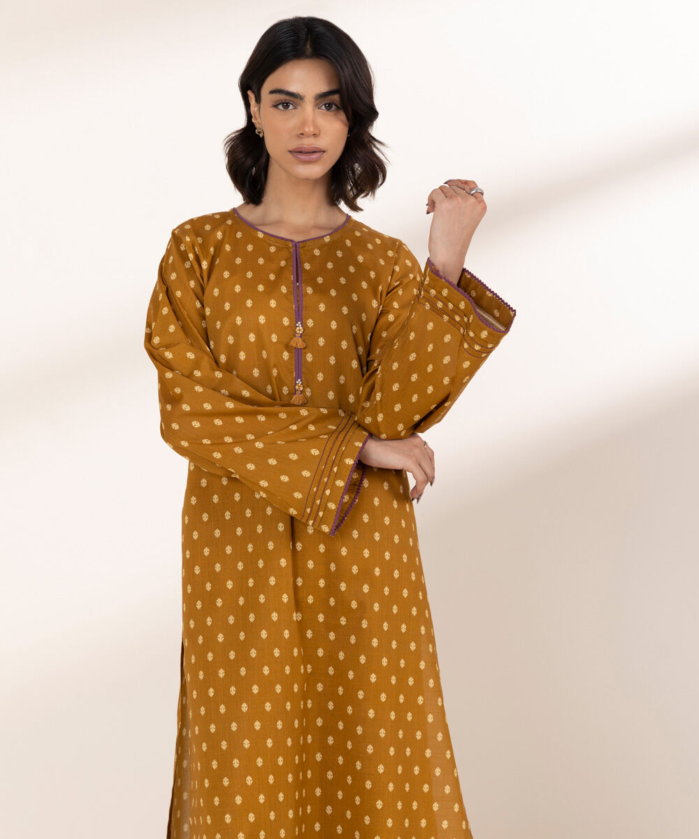 Women's RTW Cross Hatch Brown Printed A-Line Shirt