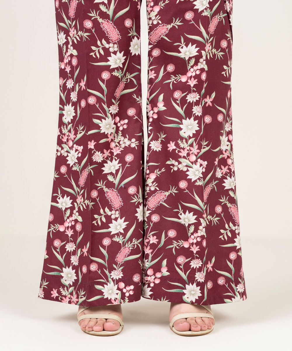 Women's RTW Cambric Printed Purple Flared Pants