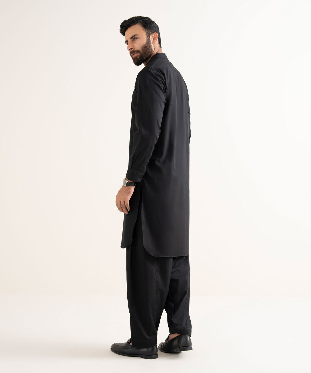 Men's Latha Plain Black Kameez Shalwar