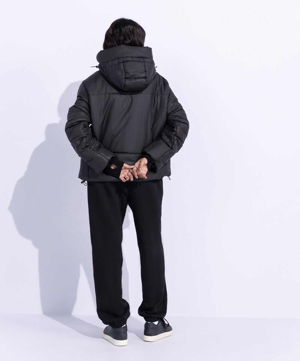 Woman - Black Quilted Jacket with Removable Hood