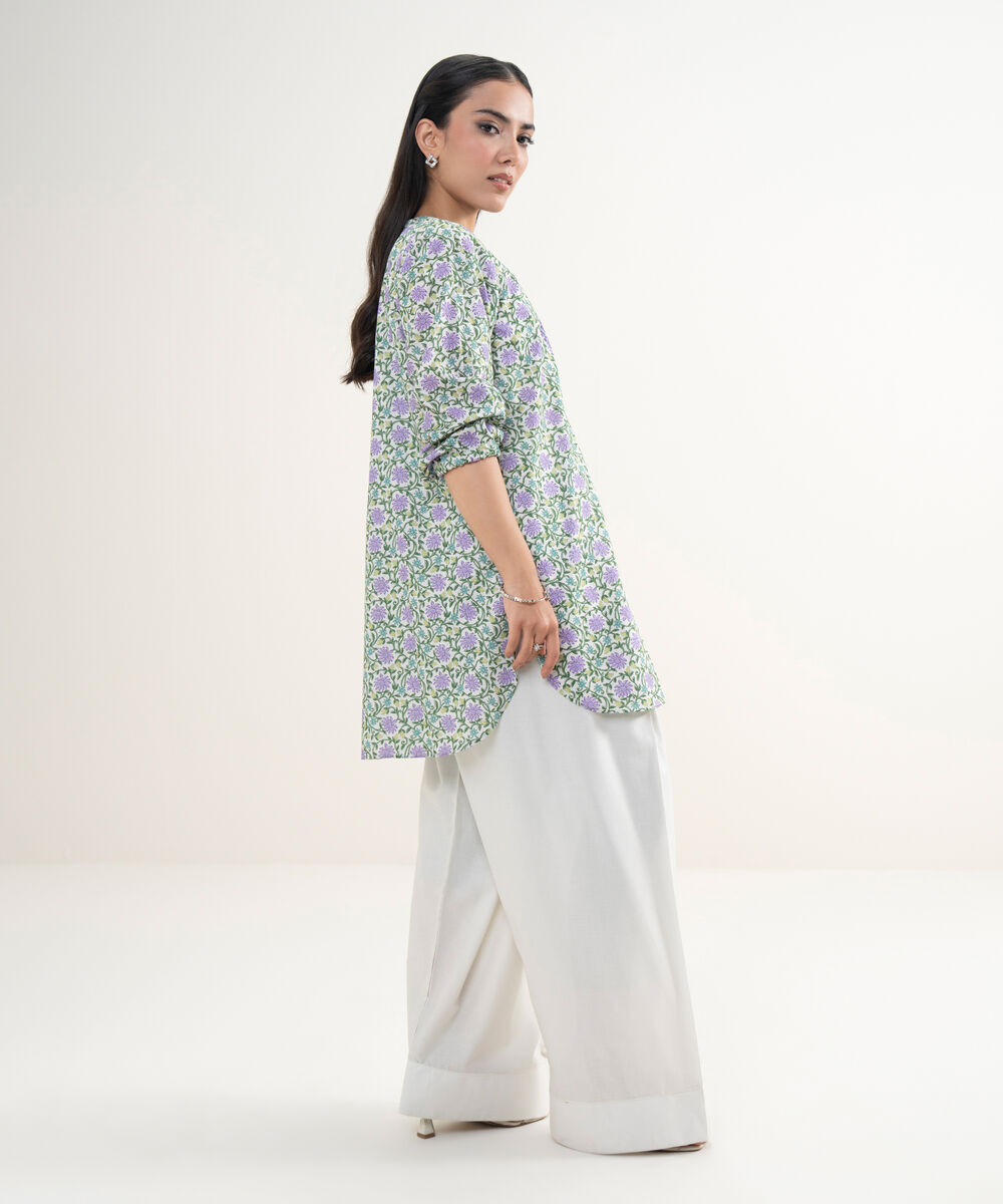 Women's RTW Slub Lawn Embroidered Light Grey Straight Shirt