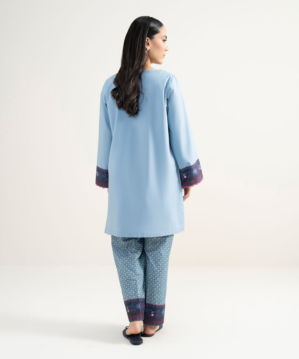 Women's RTW Cambric Solid Blue Straight Shirt