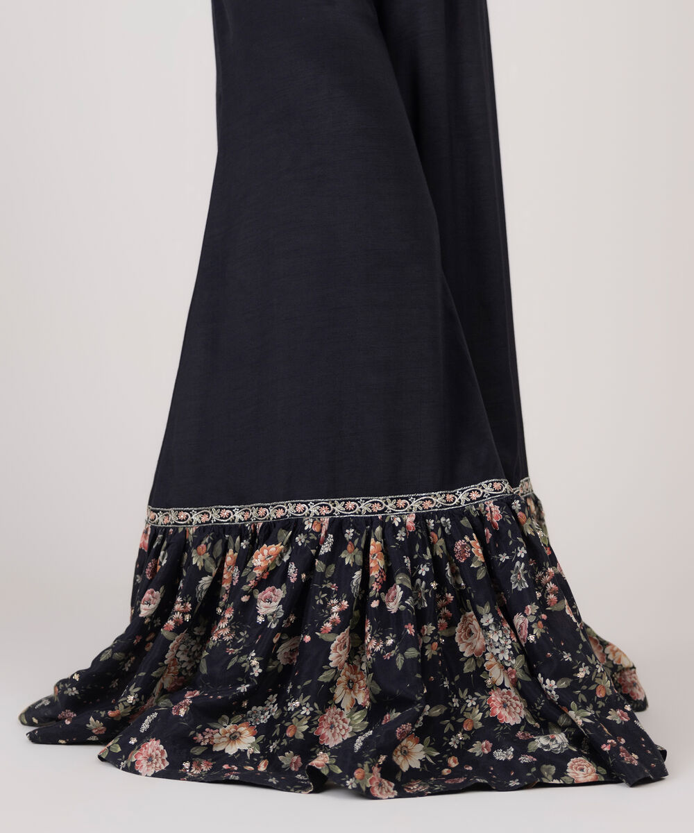 Women's RTW Viscose Raw Silk Black Embroidered Sharara