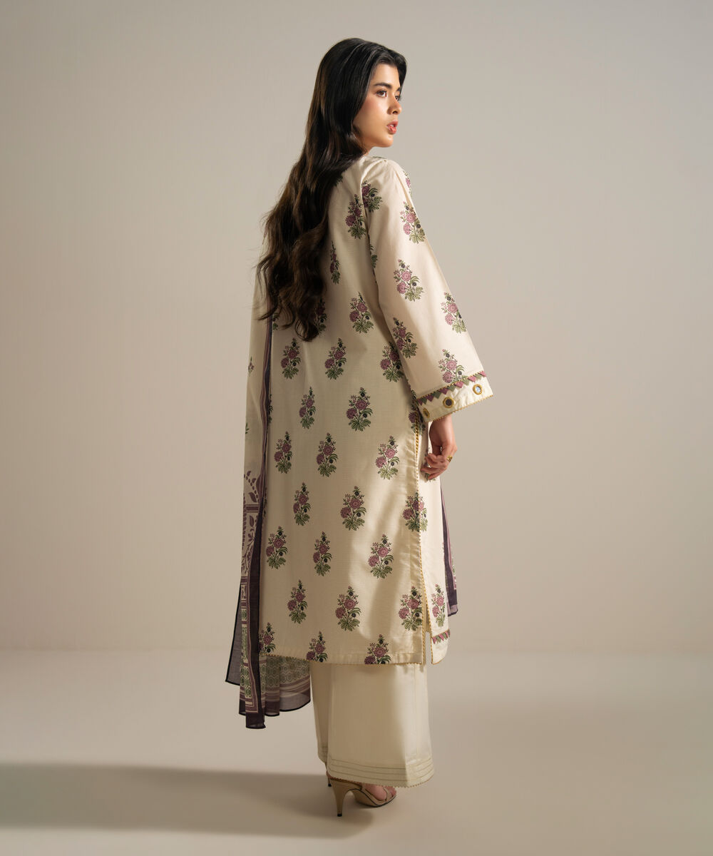 Women's RTW Zari Lawn Embroidered Off White 3 Piece Suit