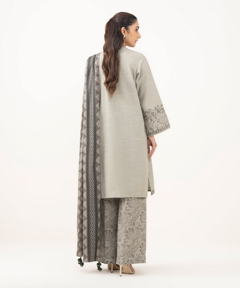 Women's Unstitched Light Khaddar Embroidered Grey 3 Piece Suit