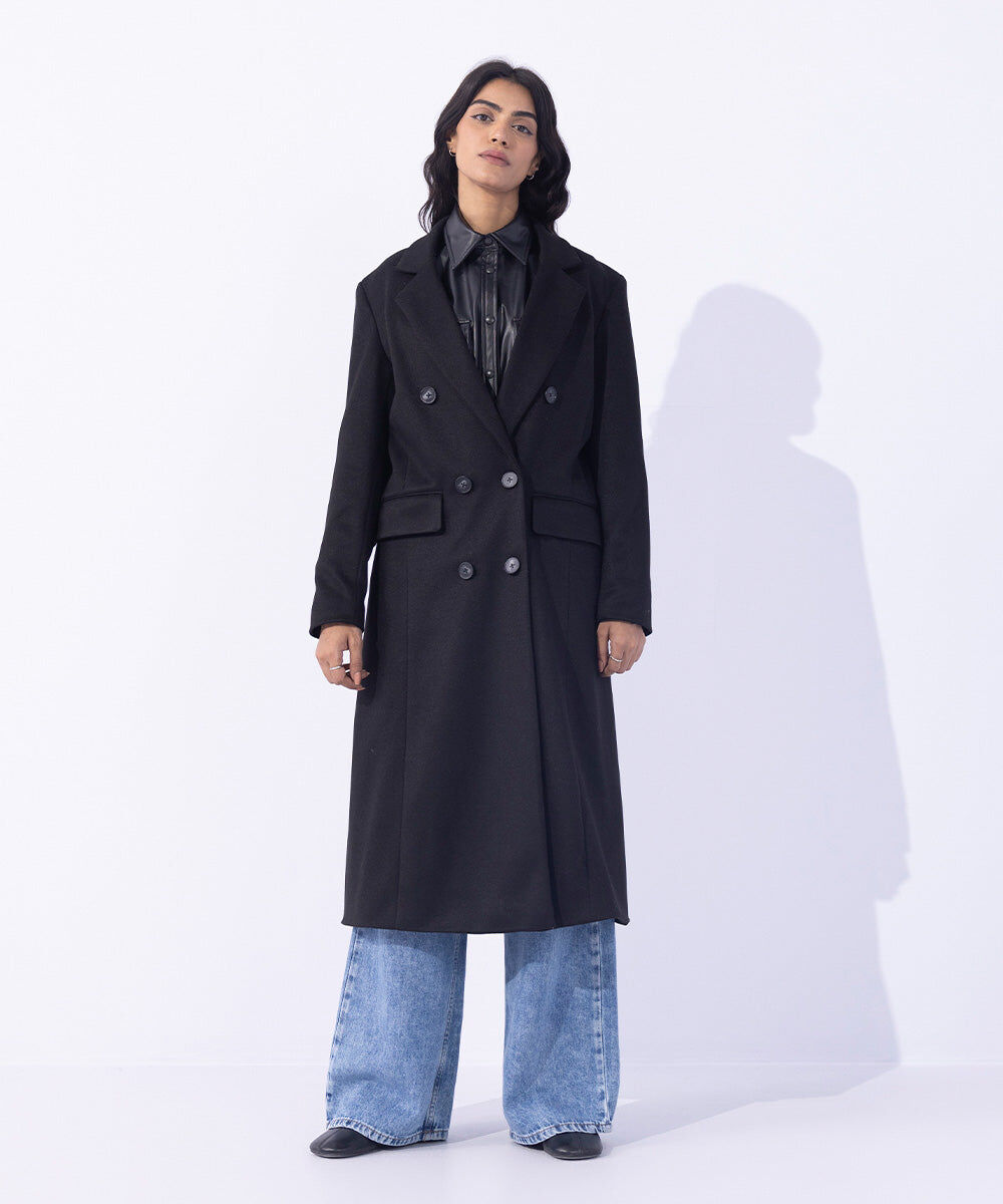 Woman - Black Double Breasted Long Coat