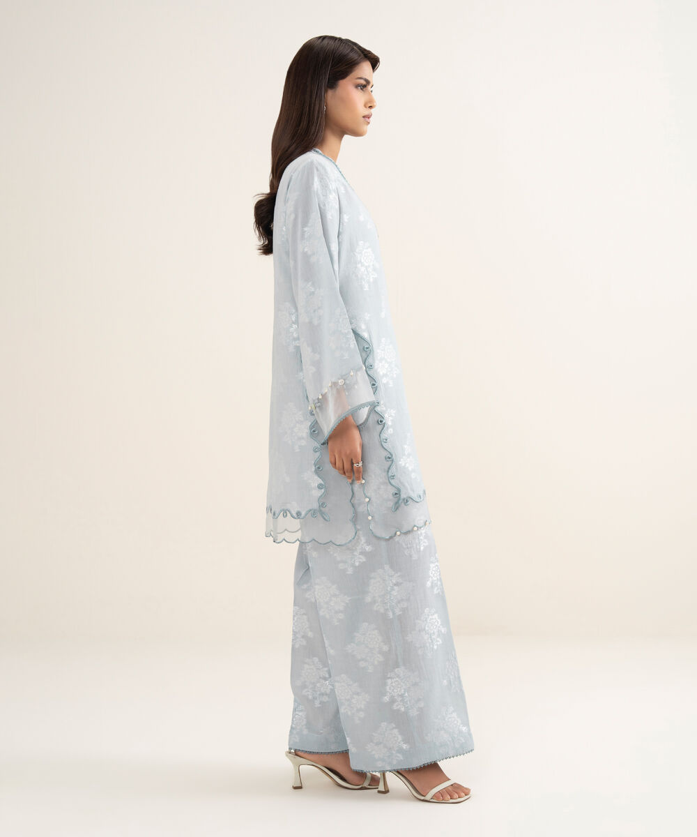 Women's RTW Zari Jacquard Embroidered Blue 2 Piece Suit